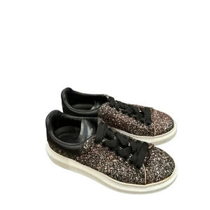 Alexander Mcqueen Leather Pink & Black Glitter Sneakers Size 7, Pre-Owned.